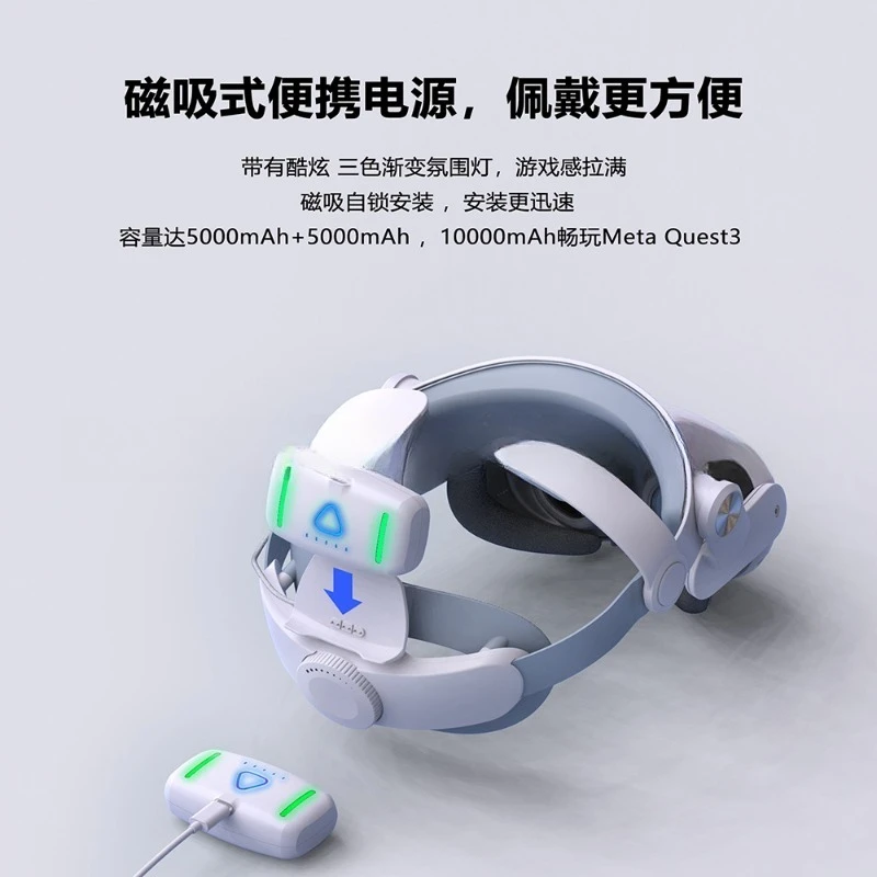 Single Power Supply T3 for Meta Quest 3 Elite Strap with 5000mAh/10000mAh Battery VR Headset Fast Charging Head Strap Extend
