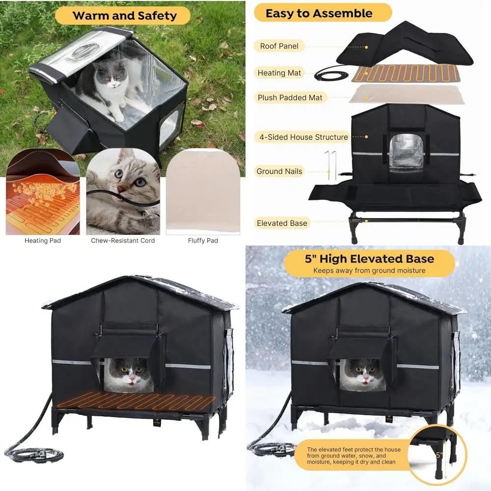 

Всепогодный изолированный укрытие для кошек на открытом воздухе с приподнятым основанием и дверью для побега, 16,9x13x22,4