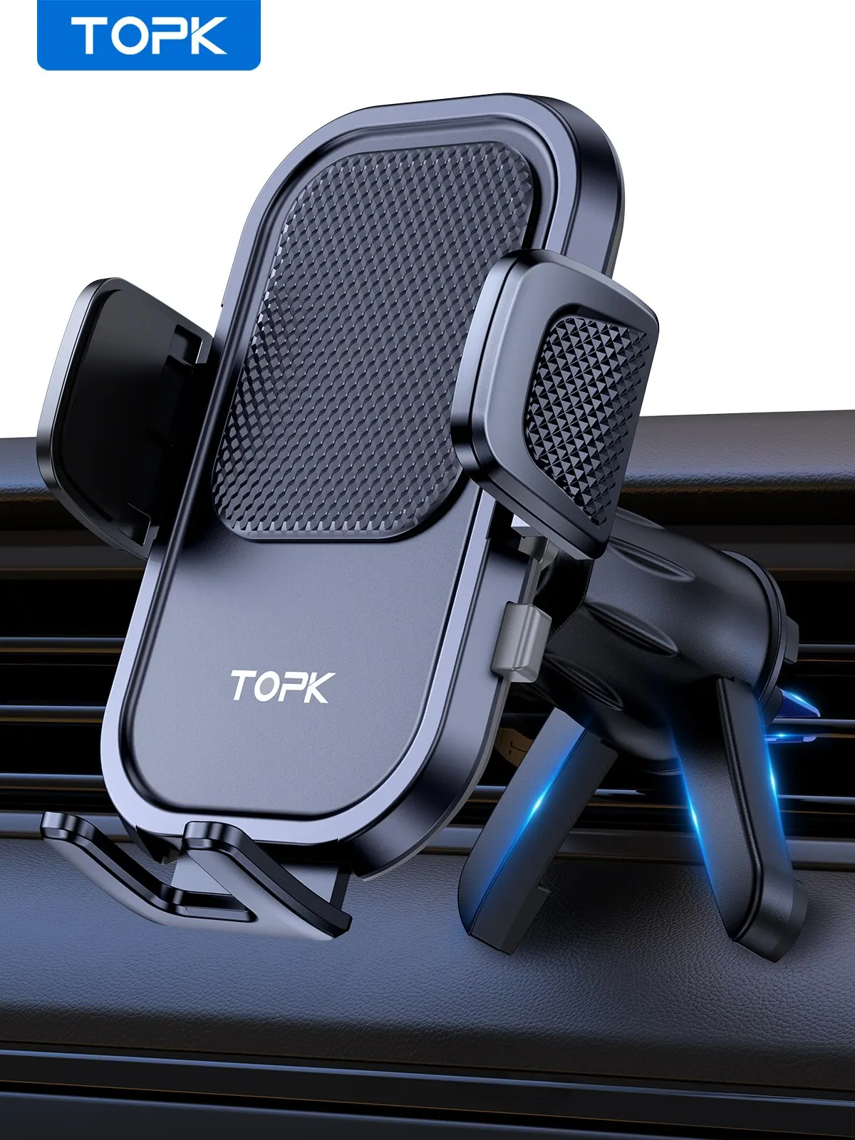 Support de téléphone de voiture TOPK, [fonction de Support améliorée] Support de téléphone portable à crochet en métal pour grille d'aération de voiture Compatible avec tous les téléphones
