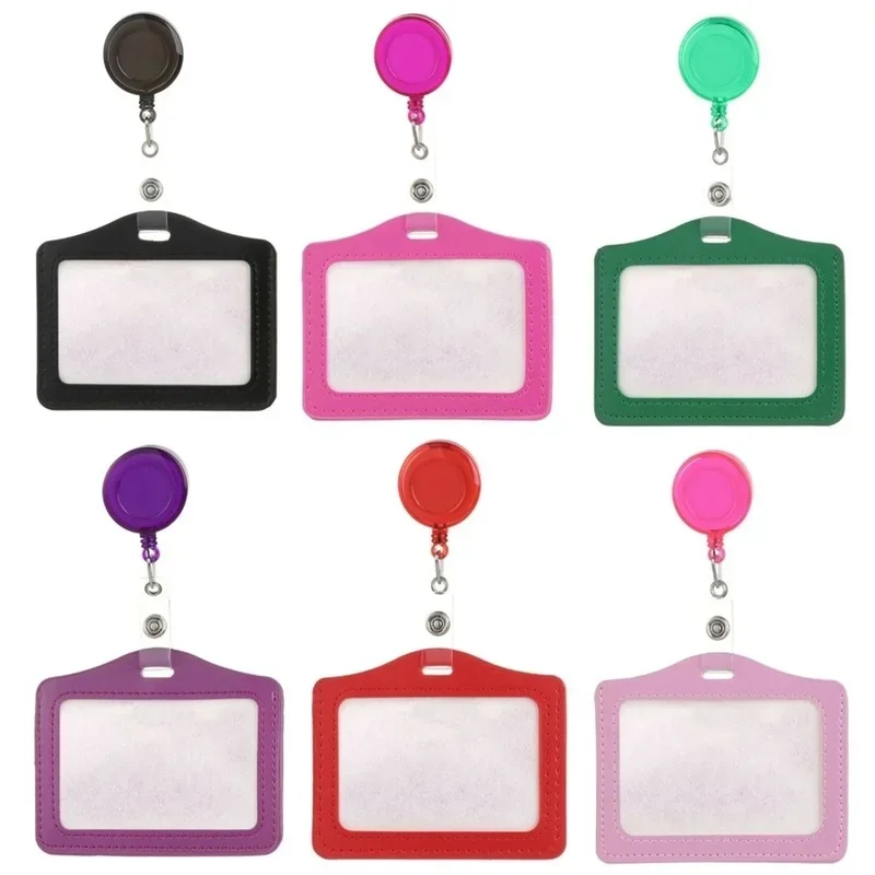 

PU Leather ID Tag Working Permit Sleeve Case for Staff Workers Employee's Pass Work Card Holder with Retractable Badge Reel Clip