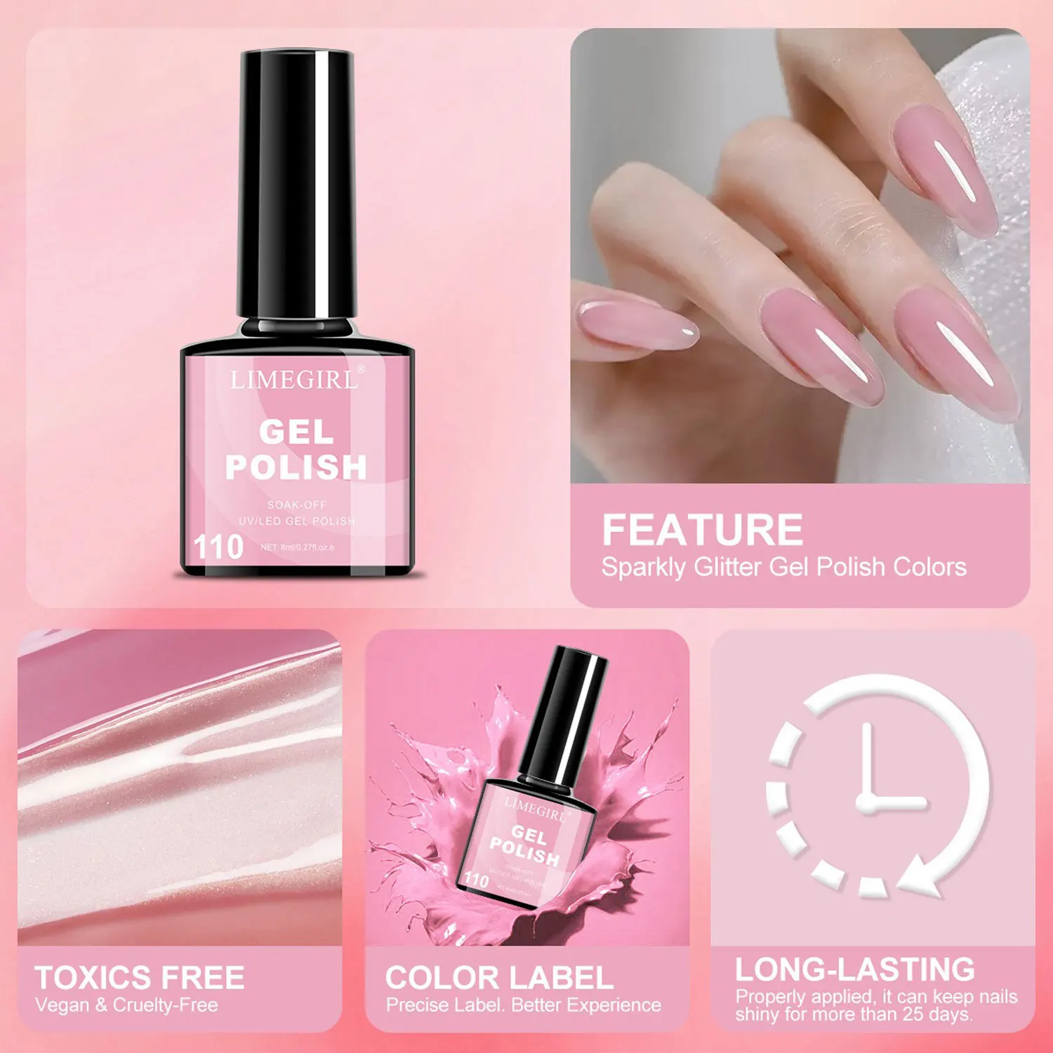 6 stks Kleur Gel Nagel Set Polish Semi Permanente Gel Vernis Base Top Coat Nail Art Manicure Losweken LED UV Gel Vernissen