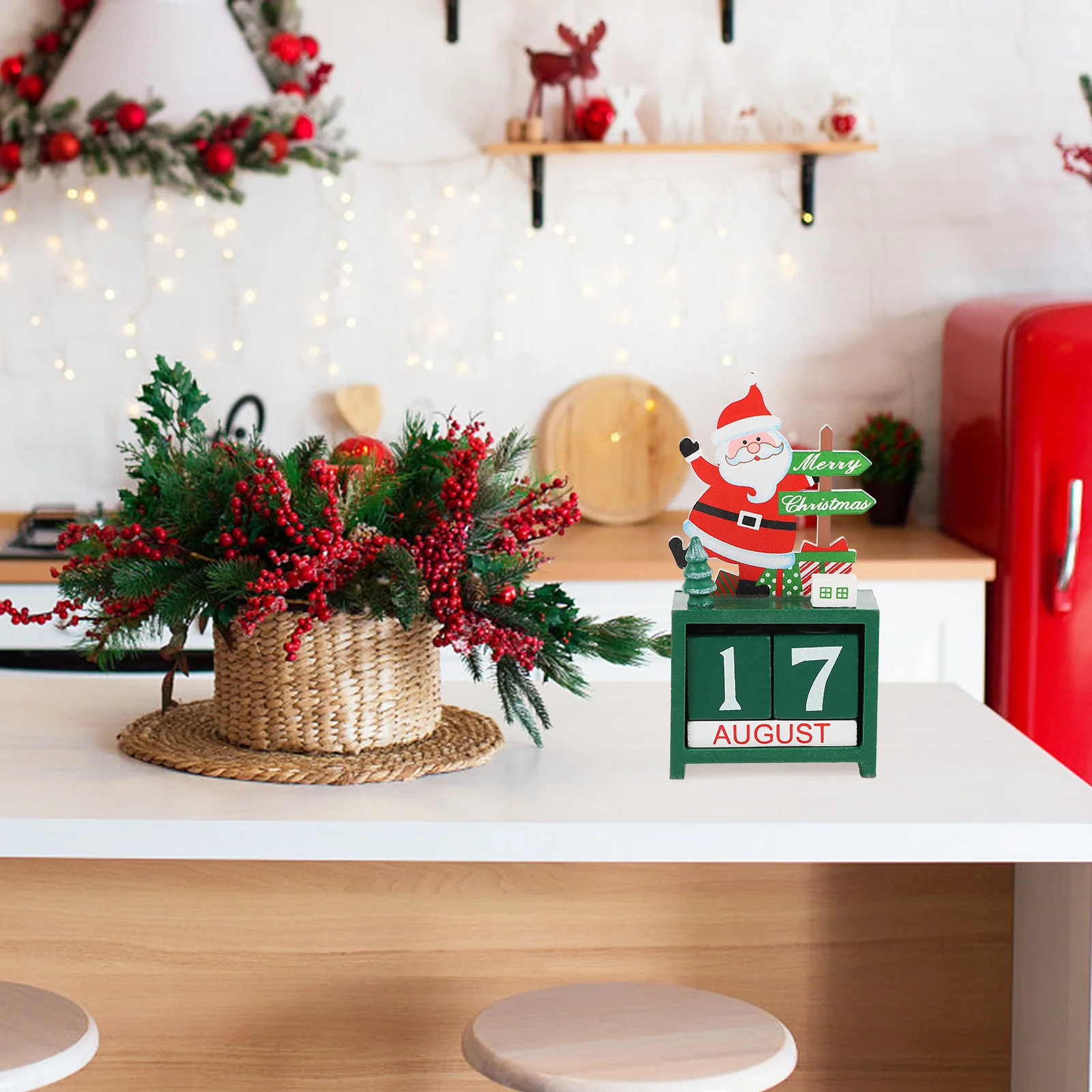 

1Pcs Wooden Calendar Decor Christmas Theme Daily Desk Ornament for Family Festival Celebration Unique Xmas Holiday Decoration