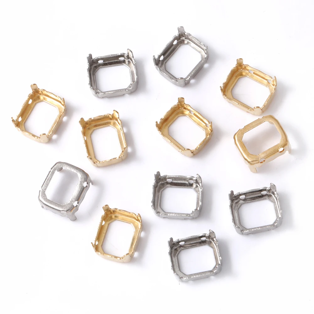 10x12 مللي متر الإطار المثمن لأحجار الراين الخياطة الذهبية على أحجار الراين قاعدة إبرة أجزاء العمل الجوف خارج رشاقته النحاس قاعدة مخالب #2