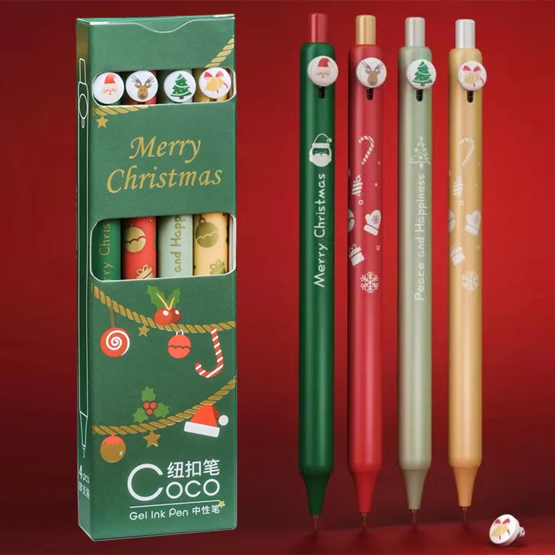 4 stks/pak Vrolijk Kerstfeest Gel Pennen Sets Viering Gift Leuke Gel Balpen Zwarte Refill Inkt Schrijven Pen School Supply Nieuw