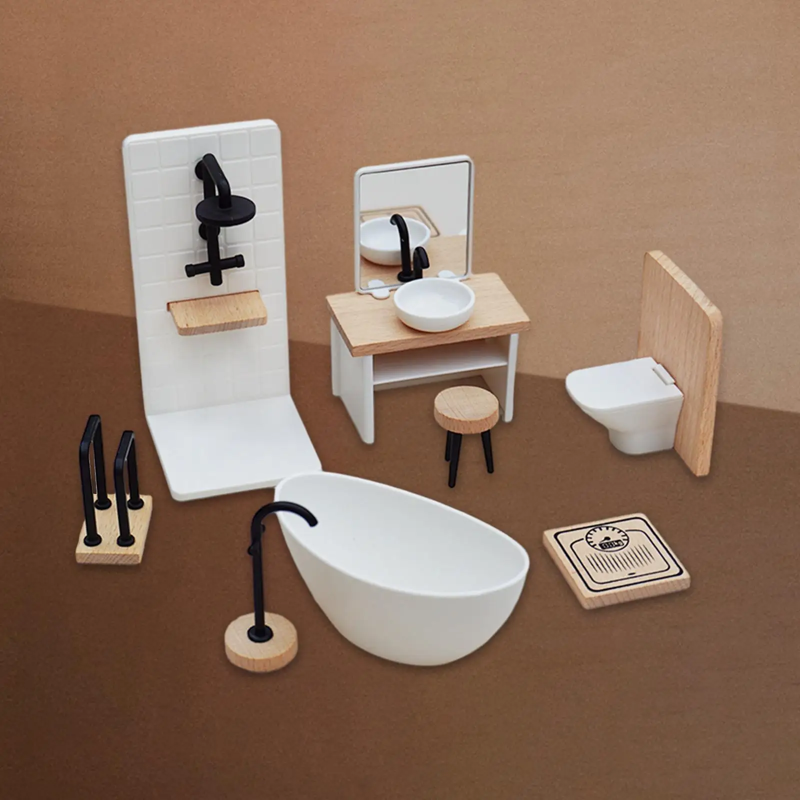 1/12 Dollhouse Miniature Bathroom Set Dollhouse Decor Play House Supplies Miniature Hobby Crafts Miniature Bathroom Furniture