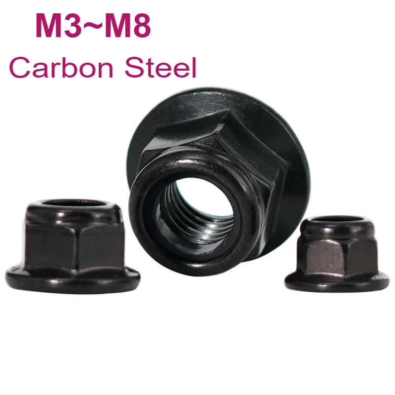 M3 M4 M5 M6 M8 Black Carbon Steel Hexagon Flange Lock Nut Anti Slip Self-Locking Nut With Tooth Hex Flange Face Gasket Nut