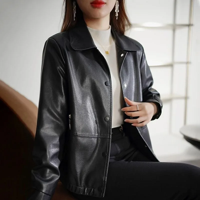 

High-end Leather Coat Women's Short Fall Winter 2024 New Vintage Pu Jacket Fashion Streetwear Loose Overcoat FauxLeather Jacket