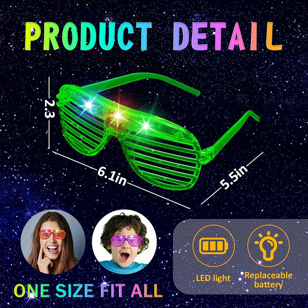 Glow In The Dark LED Glasse Shutter Light Up Glasses for Kids Adult Glow Sticks Sunglasses for Birthday Carnival Party Glow Toys