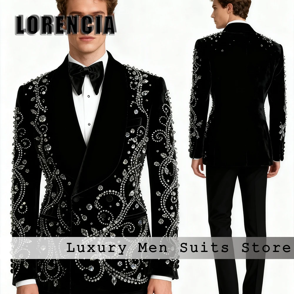 بريق كريستال الذكور الدعاوى 2 قطع مزدوجة الصدر سهرة حفل زفاف الزي مخصص السترة السراويل jaqueta masculina couro