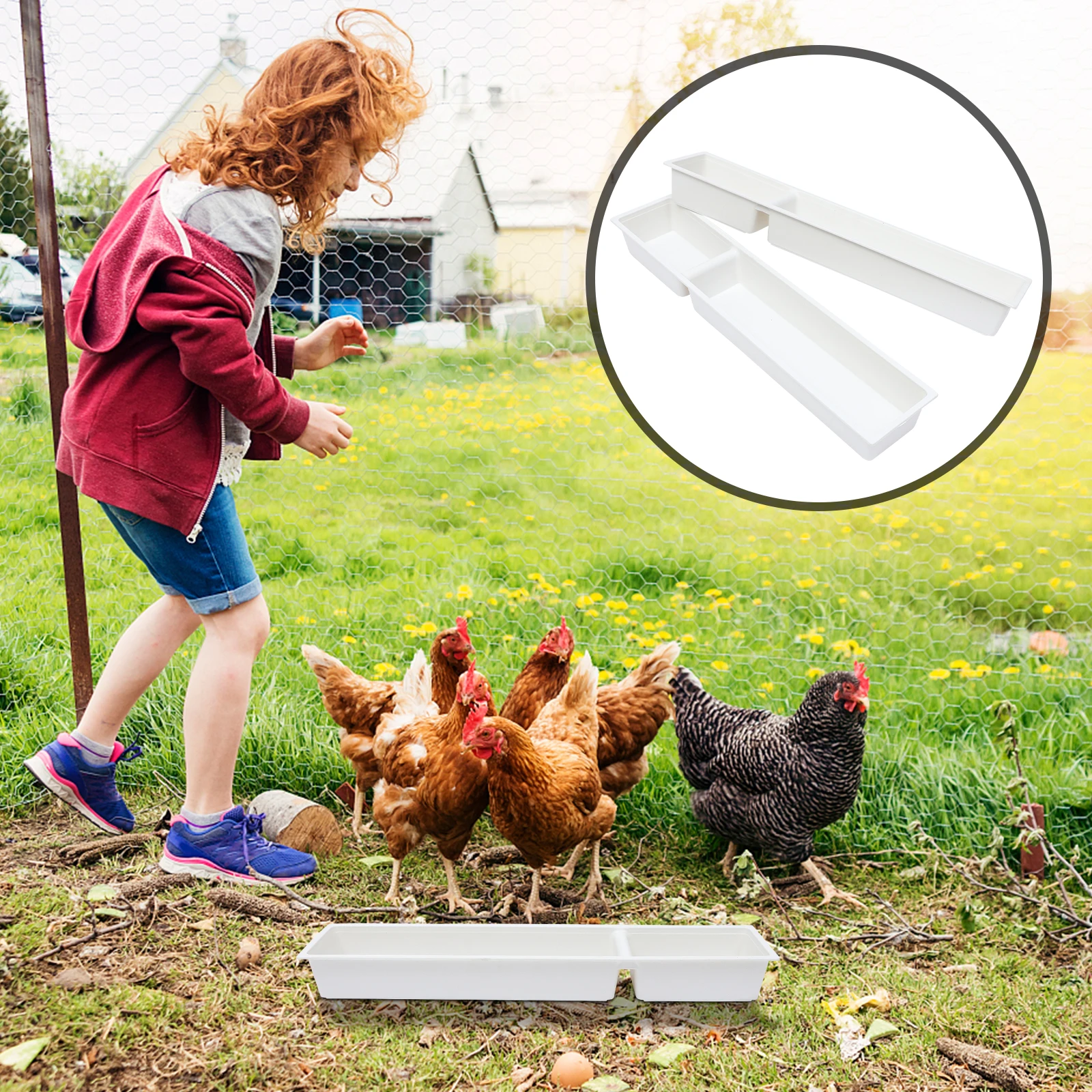 

2Pcs Chicken Cage Plastic Tray Poultry Feeding Trough Anti-Splash Feeding Box Easy to Disassemble Clean
