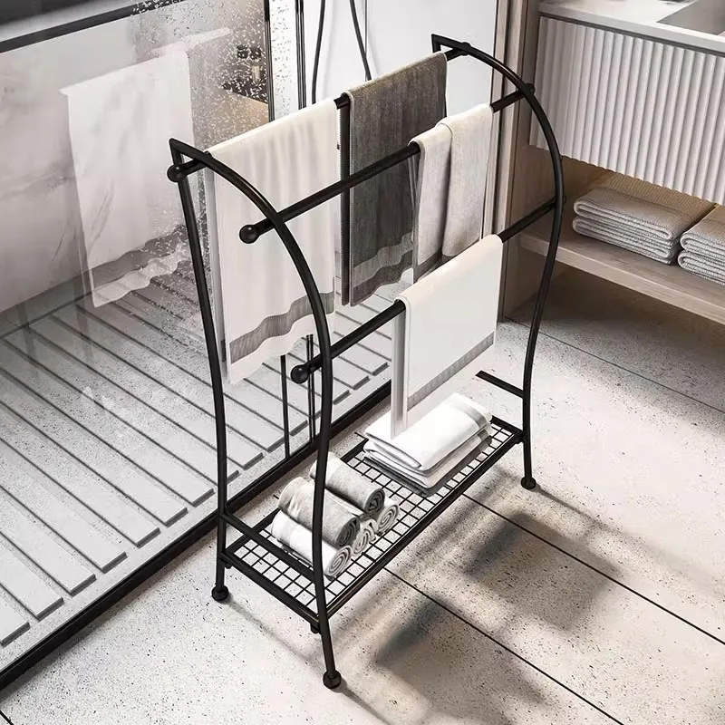 

Anti-Fall Iron Towel Rack Waterproof Floor Standing Organizer Heavy-Duty Bathroom Drying Stand Nordic Toilet Towel Bar