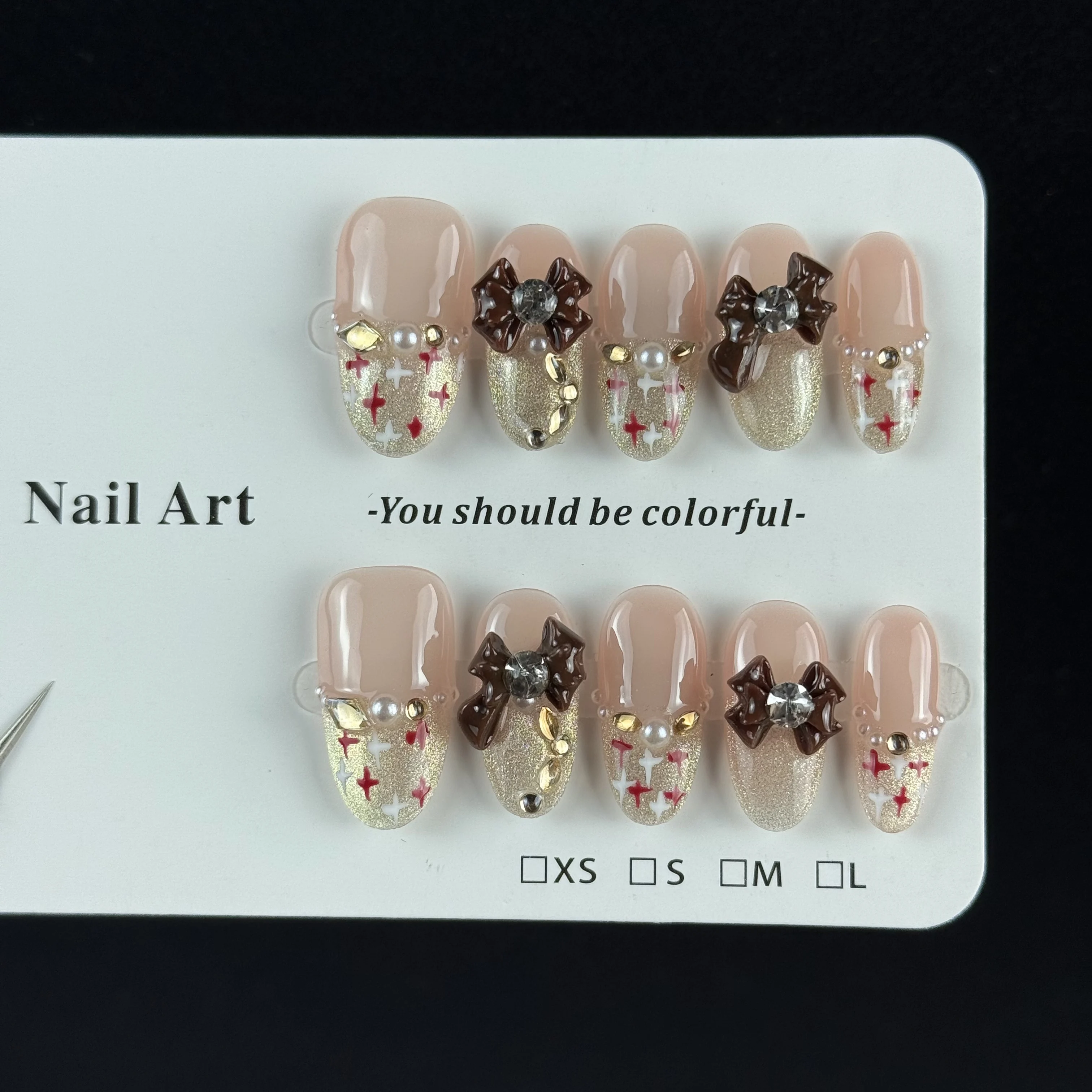 10pcs high-end Elegant and light luxury style, hand-painted three-dimensional bow, golden cat's eye, sparkling point diamond