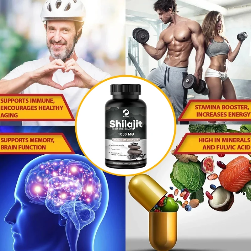 Kexinsh Shilajit cápsulas para hombres, 100% puro, Original, 1000mg, fuerza máxima, mejora el sistema inmunológico, energía, Sexo de larga duración