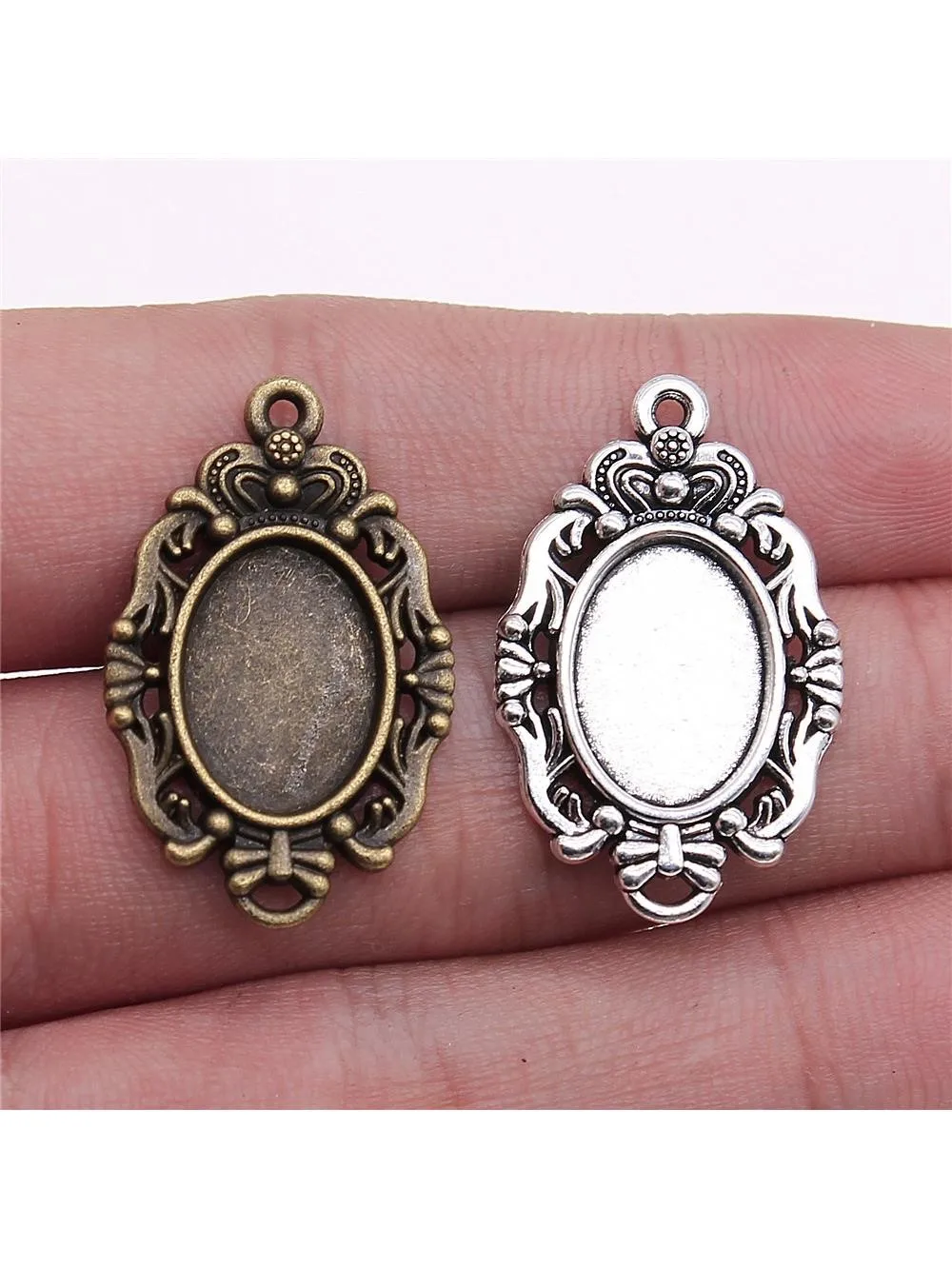 WYSIWYG 10 sztuk 10x14mm wewnętrzna rozmiar antyczny brąz antyczne srebro kolor owalne Cabochon baza ustawienie zawieszki do tworzenia biżuterii — zdjęcie 2