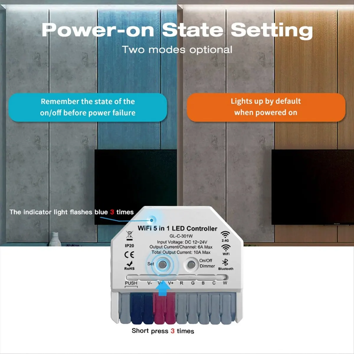 2026 جديد + 5 في 1 WiFi LED Light Strip Controller Tuya App، صوت وجهاز تحكم عن بعد 2.4G مدعوم مثالي للإضاءة المنزلية