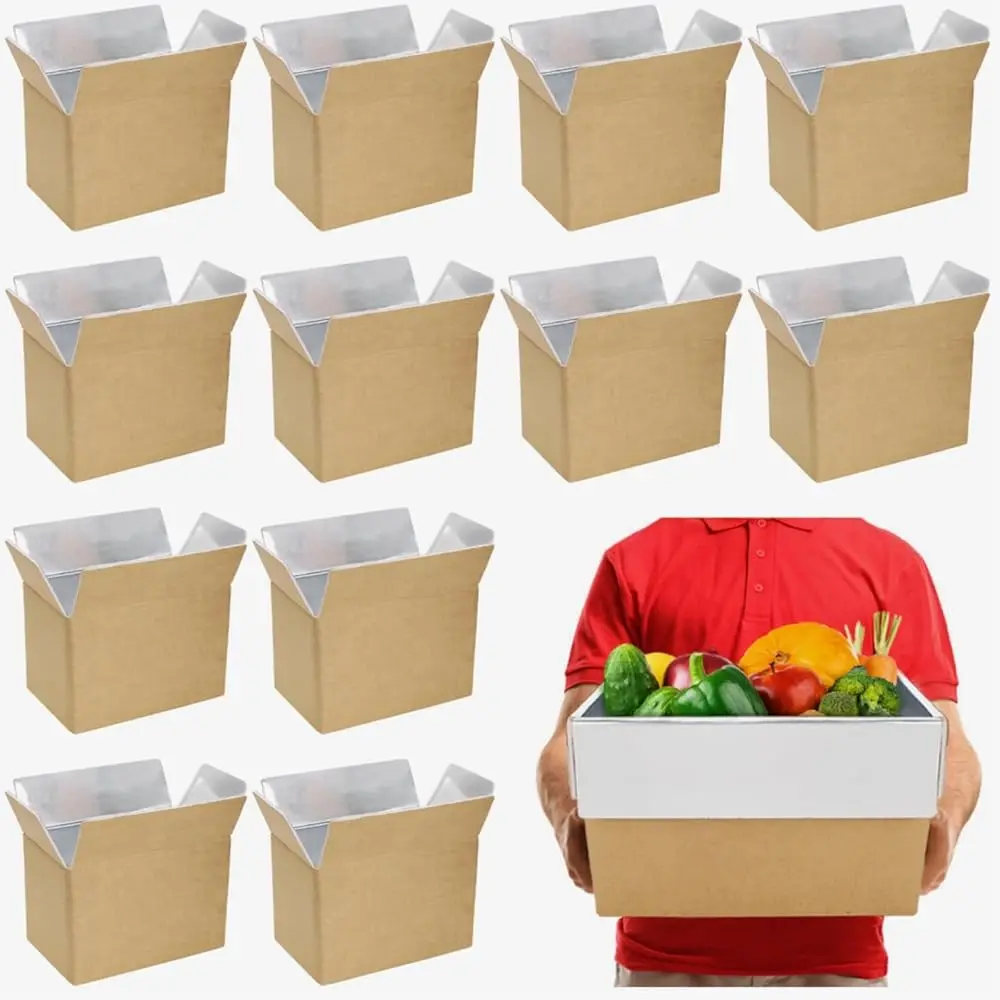 

Набор из 12 термоизолированных коробок для доставки, 10,8'' x 7,3'' x 6,5'', с алюминиевым фольгированным вкладышем для горячих и замороженных продуктов, размер S