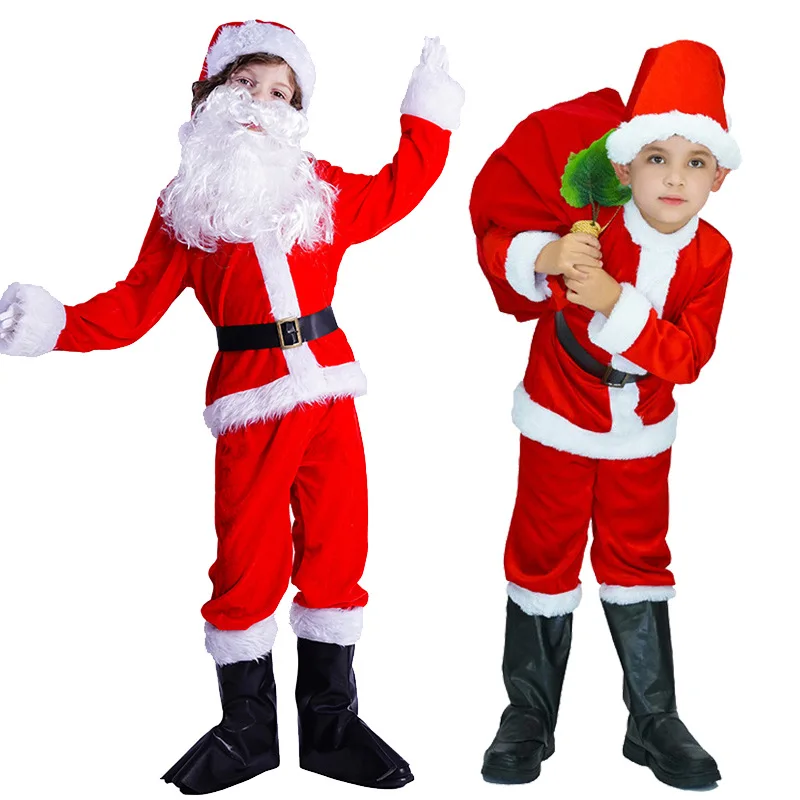 

2025 Children's Boys and Girls Red Christmas Costume Set Christmas Christmas New Year Party Cosplay Costume Stage Performance