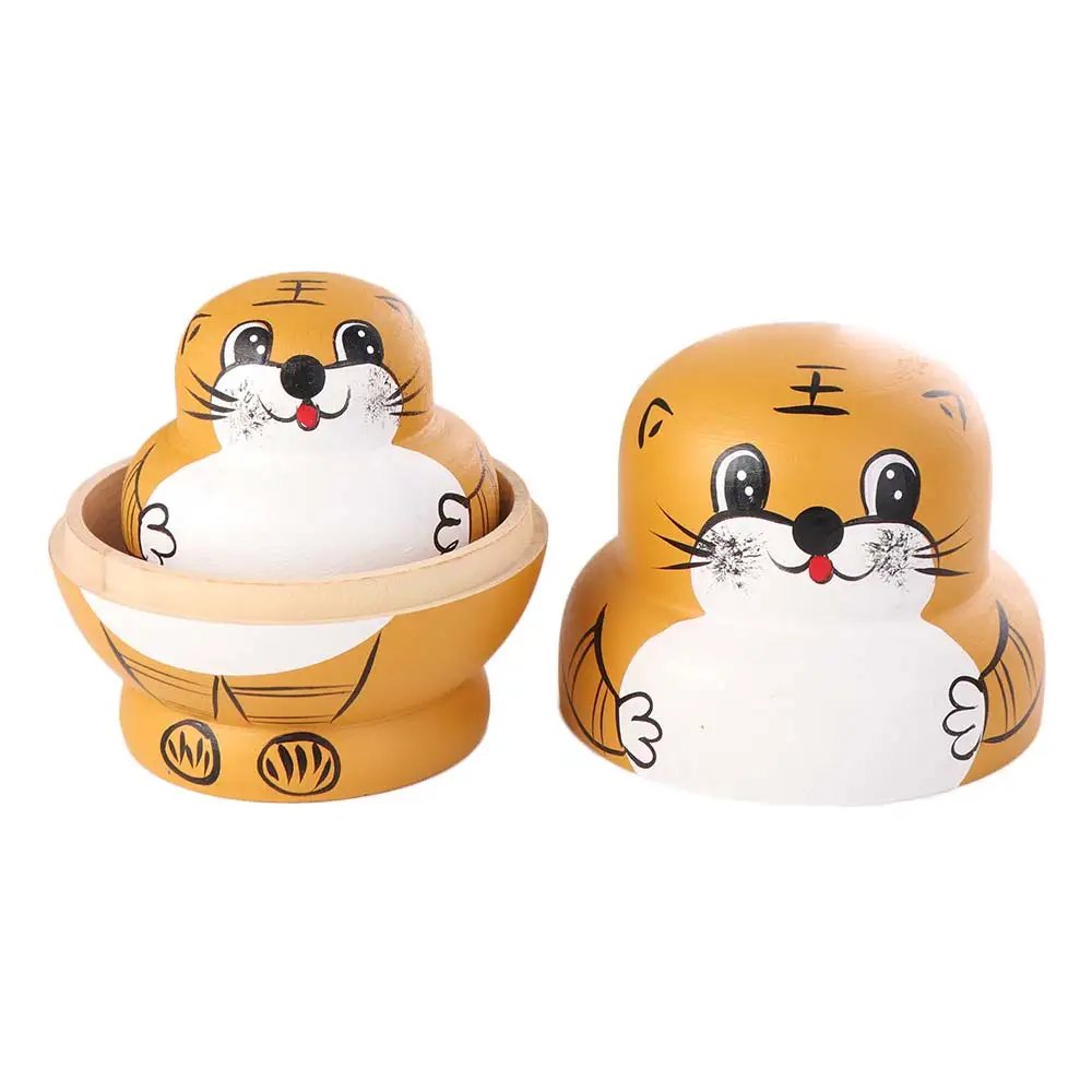 10 Layer Tiger Russian Nesting Animals Pattern Large Eyes Animal Tiger Stacking Wooden Cartoon Matryoshka Gift for Boy