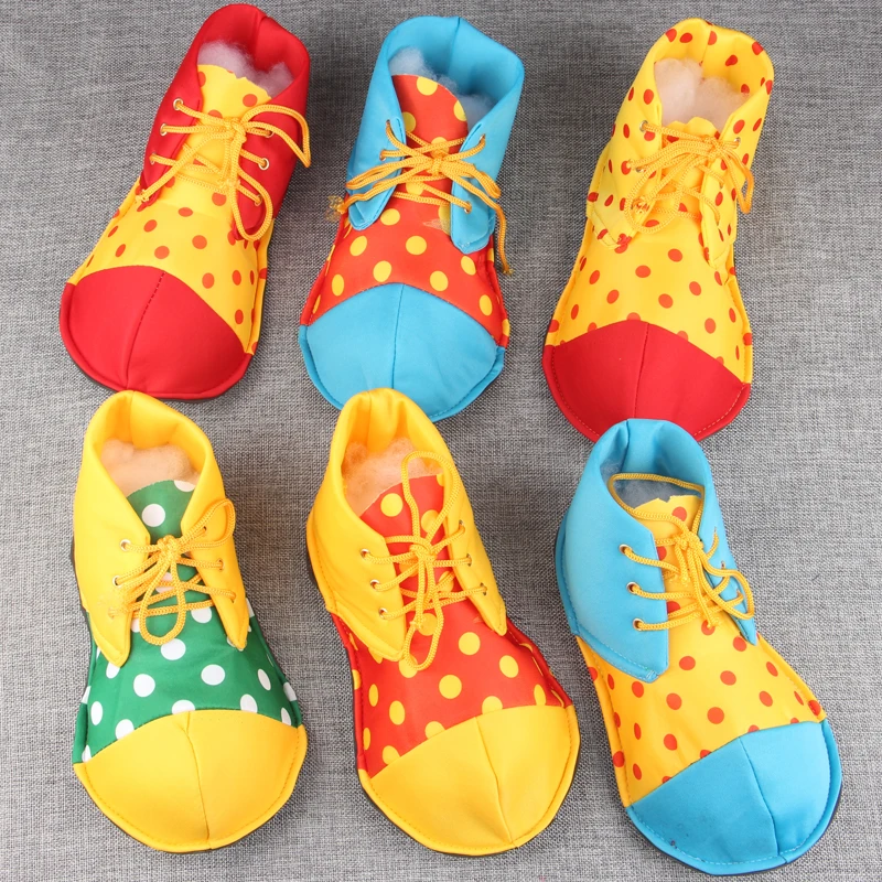 Polka dot color blocking kids clown shoes, multi colored  Halloween party shoes, Halloween costumes, circus props, small size ﻿
