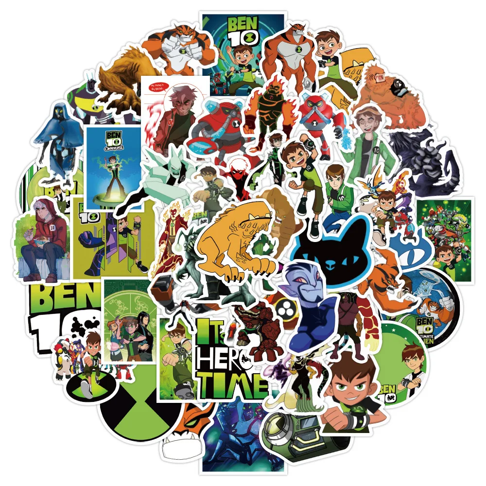 50 Ben 10 Cartoon Stickers Anime Figure Stickers Skateboard Phone Laptop Suitcase Decorative Decals