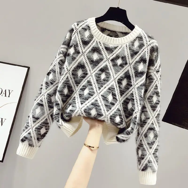 Sweet Prairie Chic Fleece Warm Sweater Women Autumn Winter Fashion Loose Knitting Pullovers Simplicity All-match Knitwear Tops