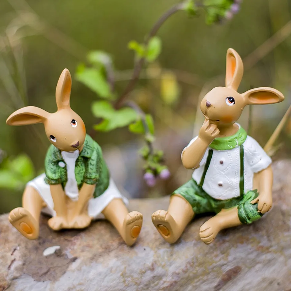 2PCS Rural Style Creative Rabbit Photography Props Desktop Ornaments Home Courtyard Decoration Shooting Background Decoration