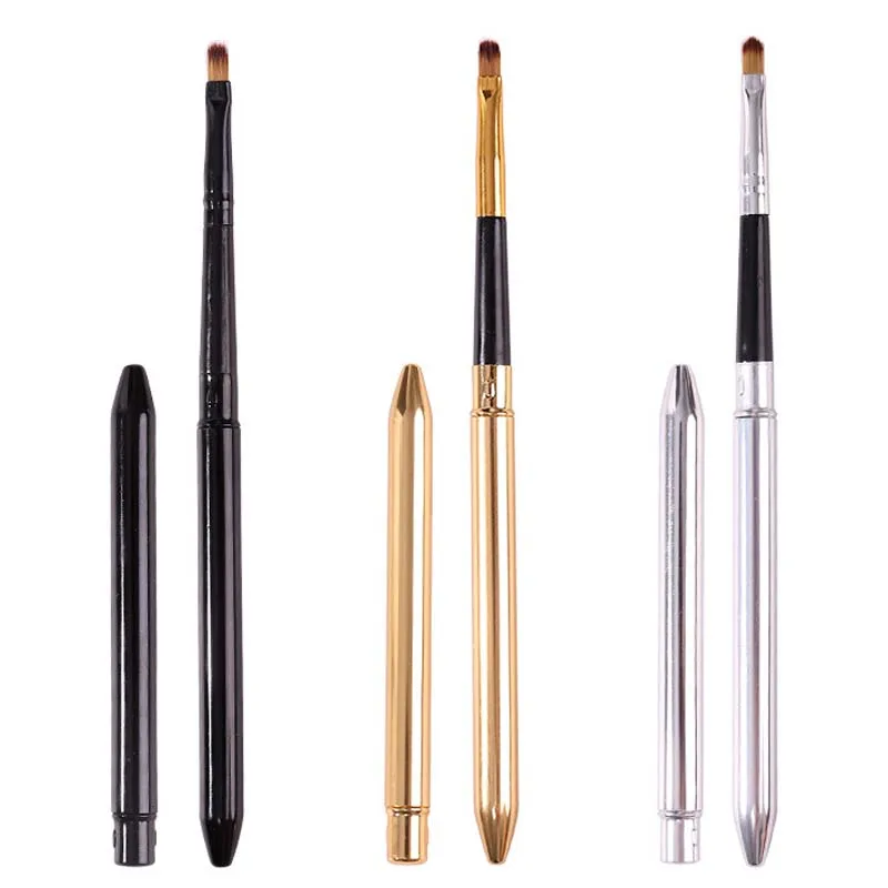 Cień do powiek Podkład Szminka Pędzel do makijażu Przenośny metalowy uchwyt Wysuwany włókno Miękki pędzel do ust z osłonką Narzędzie kosmetyczne
