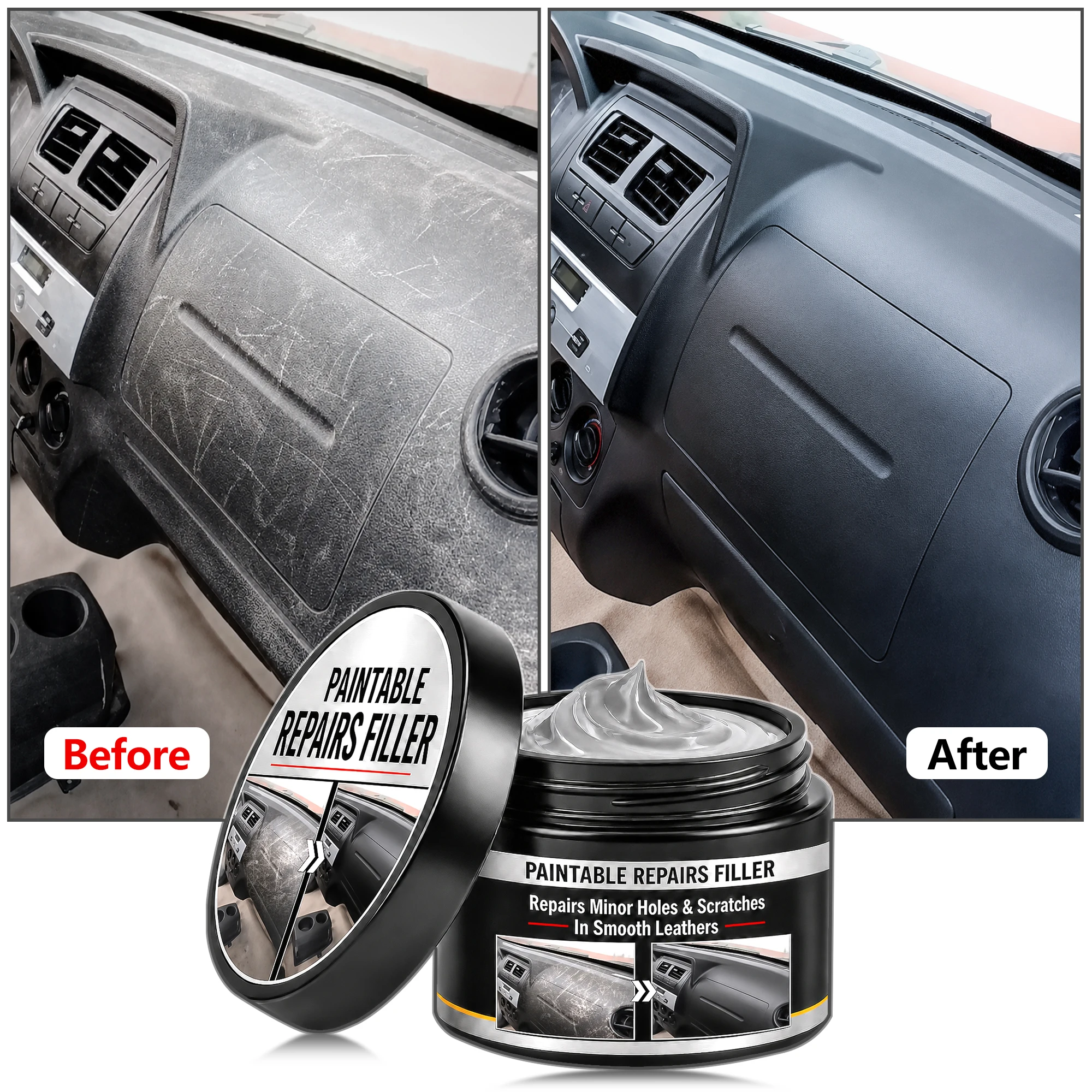 Car Interior Scratch Repair Cream – Fill Dents & Scuffs on Dash, Door Panels & Seats, Paintable Finish for Seamless Look