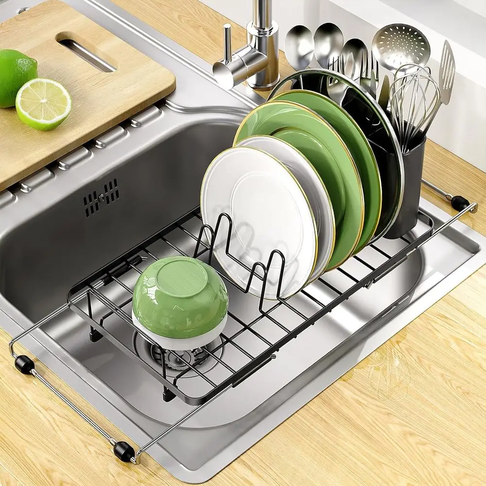 

Expandable Dish Rack for Kitchen Counter Foldable Stainless Steel Dish Drying Rack with Cutlery Holder Large Collapsible Dish