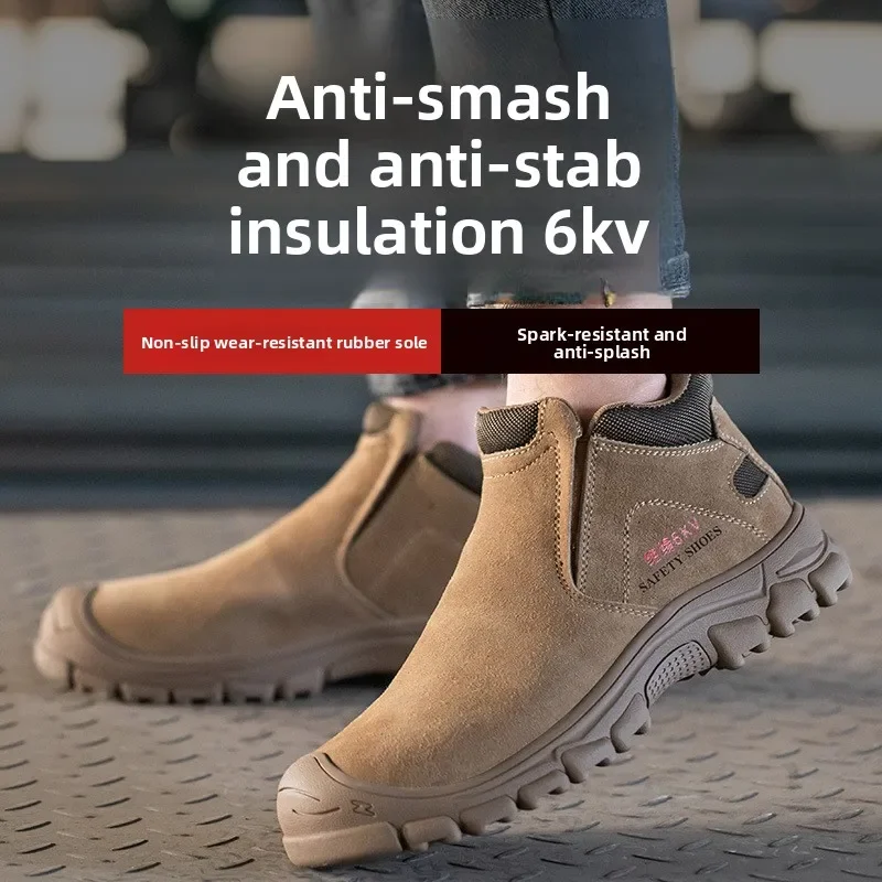 Men's 6KV Insulated Safety Work Boots, Anti-smash Anti-stab Slip-On Industrial Shoes,Non-slip Wear-resistant Protective Footwear
