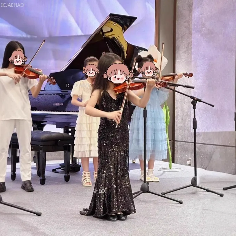 

Черное вечернее платье-русалка для девочек, нарядное платье для конкурсов красоты, для моделей, ведущих, на вечеринки, для детей, для девочек-цветочниц, для выступлений на фортепиано и скрипке