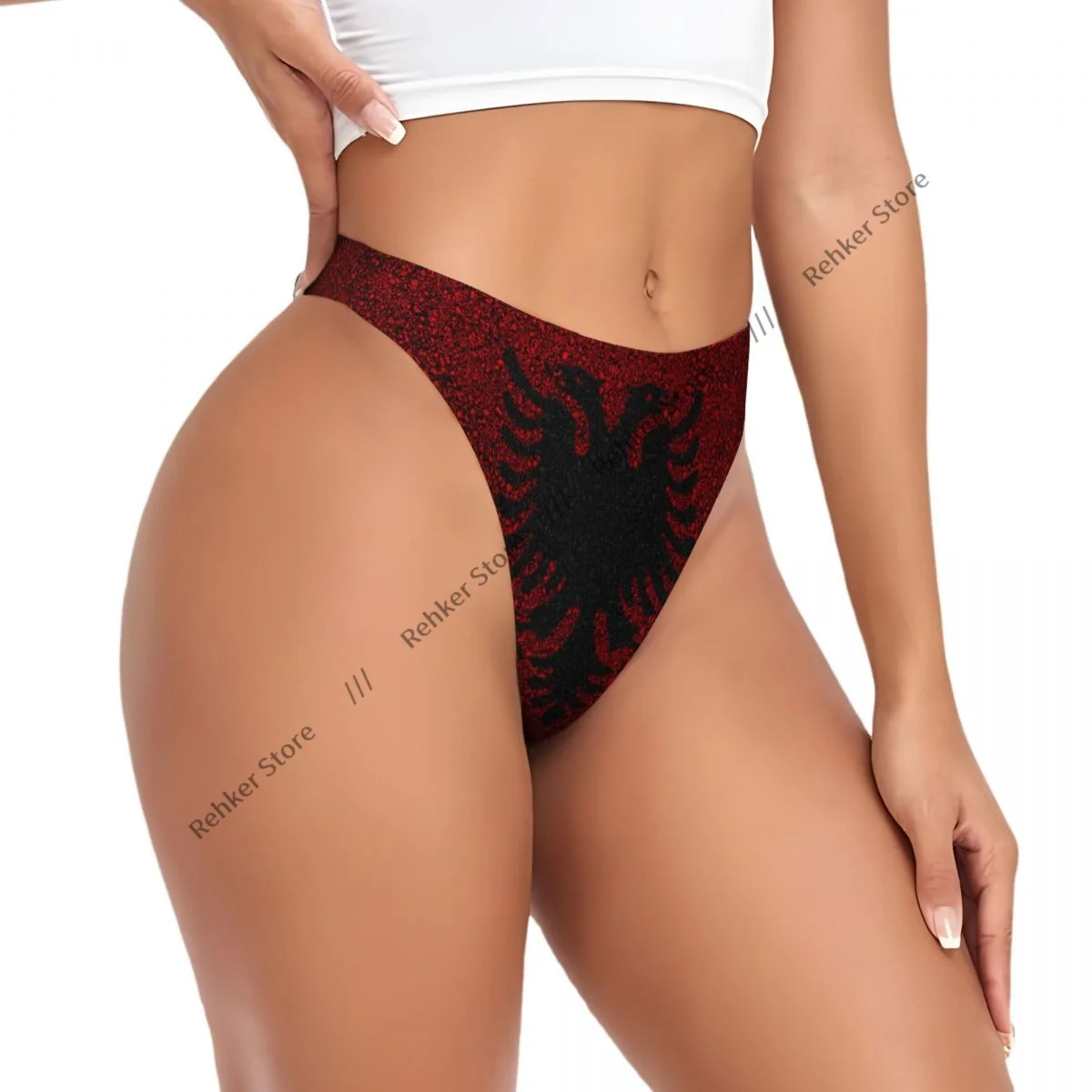 Ropa interior Sexy para mujer, Tanga con bandera de Albania, bragas