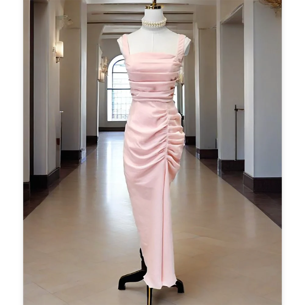 

Elegant Satin Women's Prom Dresses Square Collar Pleats Mermaid Custom Made Evening Gown Party Banquet Modern Fashion