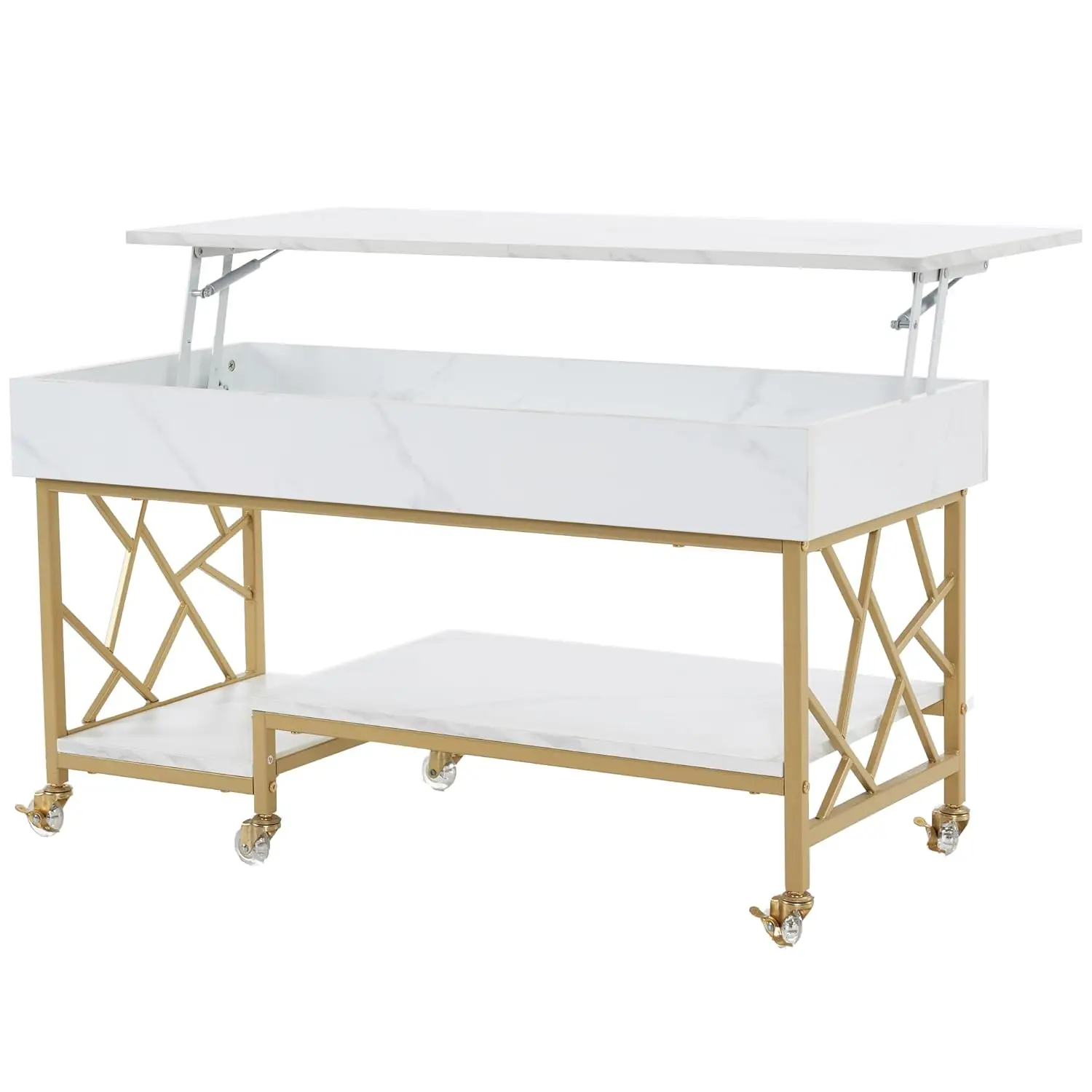 Lift Top Coffee Table With Storage, Modern Center Table With Lockable Crystal Wheels And Hidden Compartment For Living Room Home