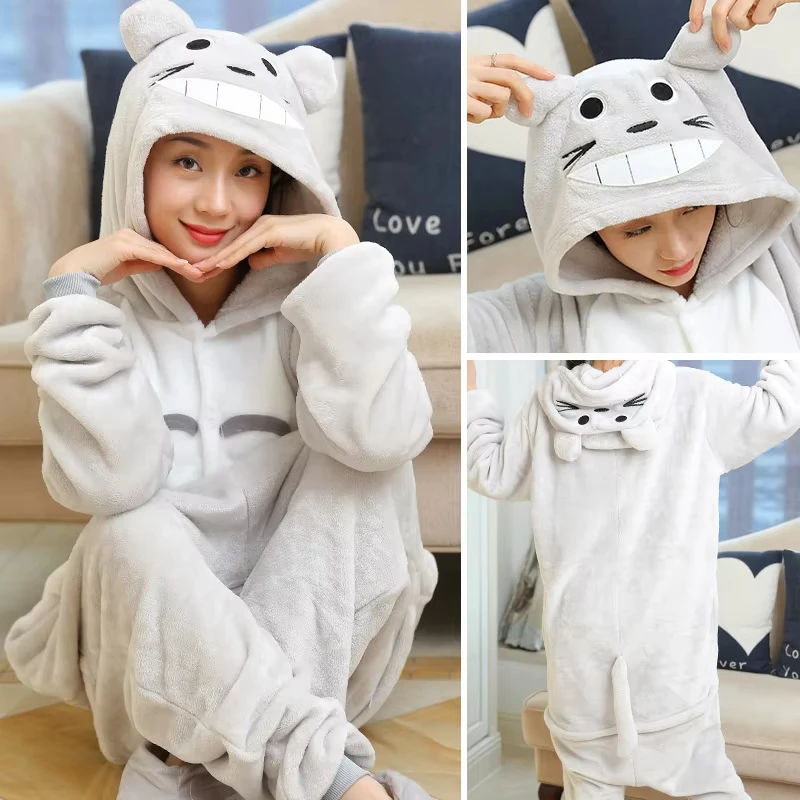 Totoro Panda Cartoon Onesies Kids Children Animal Pajamas Jumpsuits Women Men Sleepwear Onepiece Anime Cosplay Costumes