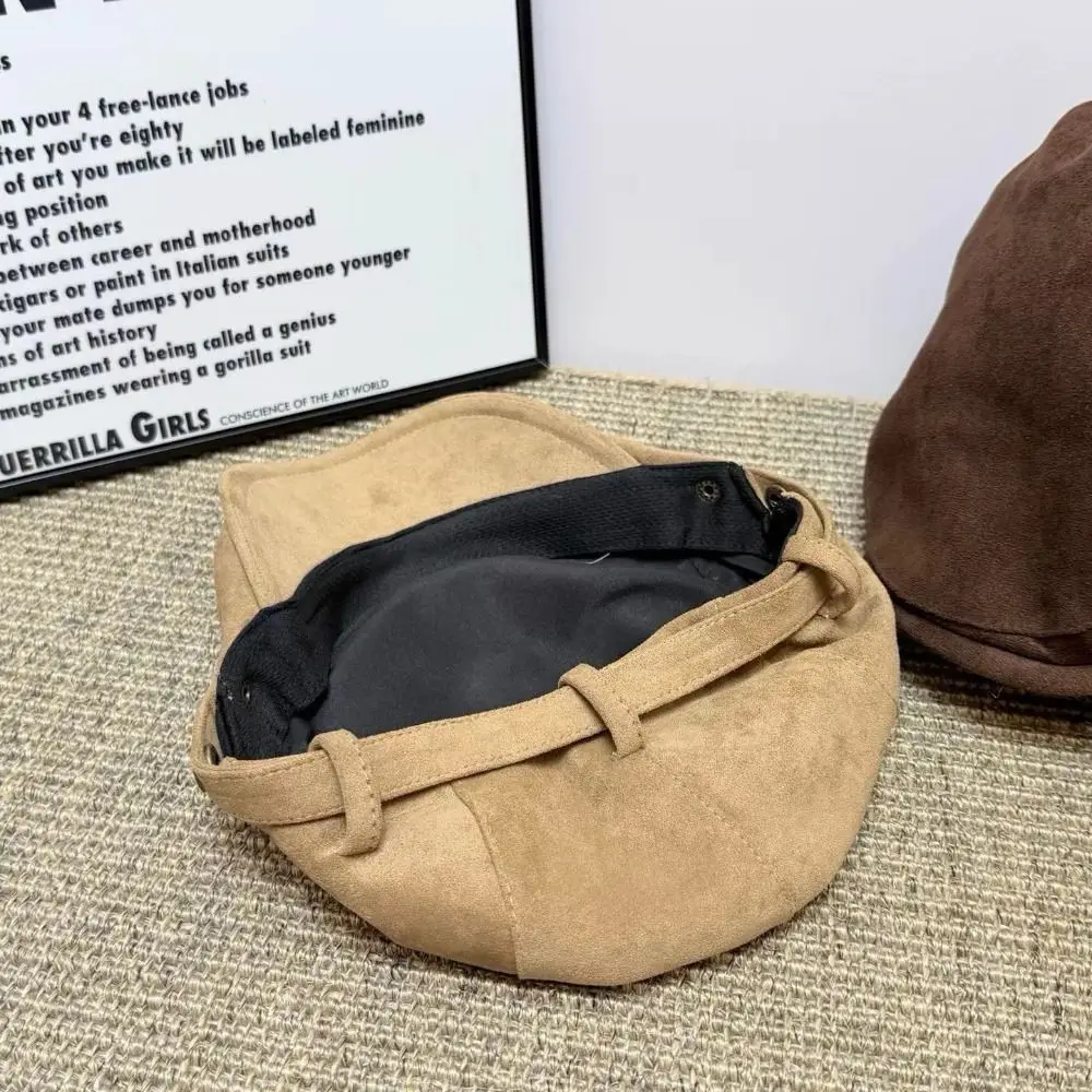 British Style Metal Button Suede Beret Hats Slim Face Warm Forward Hats Comfortable Adjustable Beret Cap Autumn