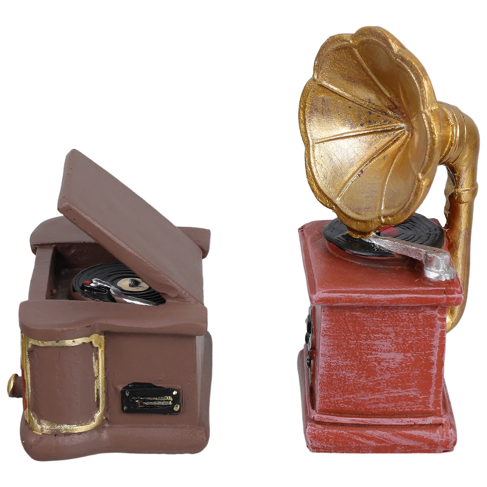 

2Pcs Vintage Resin Phonograph Retro Mini Record Player Ornament Home Decoration Gramophone Sculpture Home Audio Record Players