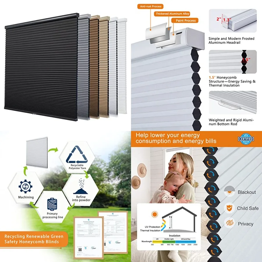 

Custom Blackout Cellular Window Shades for Home, Cordless Window Blinds, Honeycomb Blinds for Windows White, 35"W x 64"H Therma
