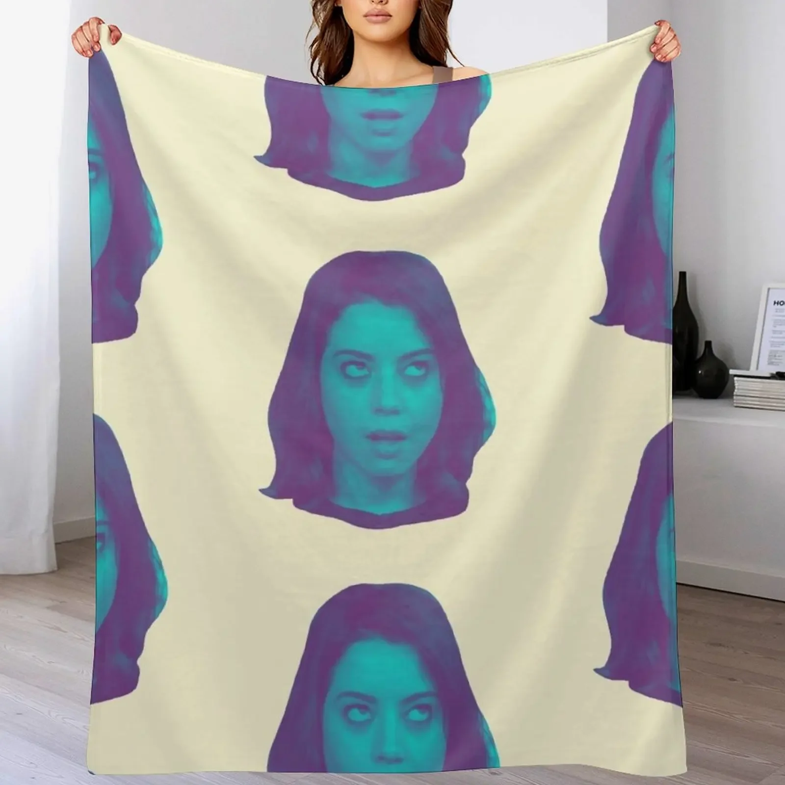 

Aubrey Plazas Head Throw Blanket Furry Fashion Sofas valentine gift ideas Giant Sofa Blankets