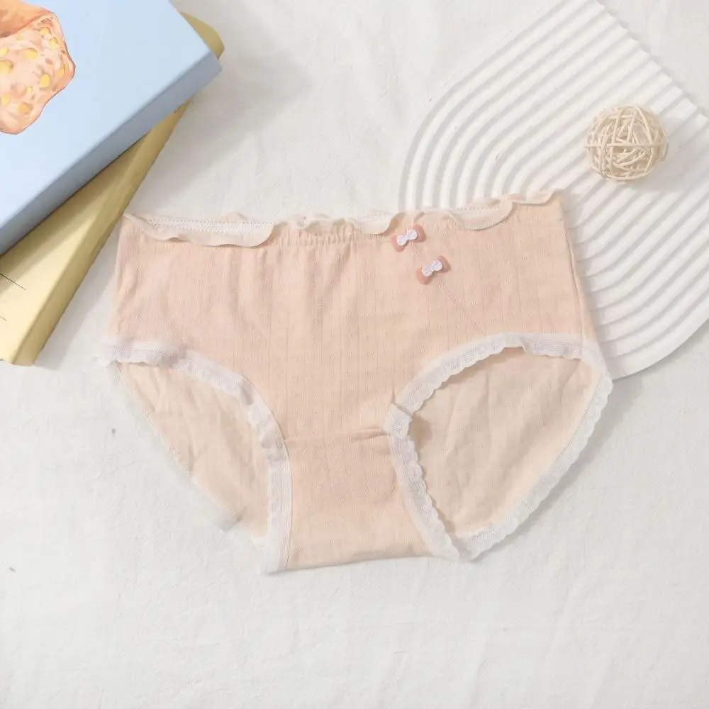 5 قطع سراويل داخلية لطيفة مكشكشة حلوة متوسطة الخصر من القطن المنشعب مع فيونكة ملابس داخلية للنساء والنساء