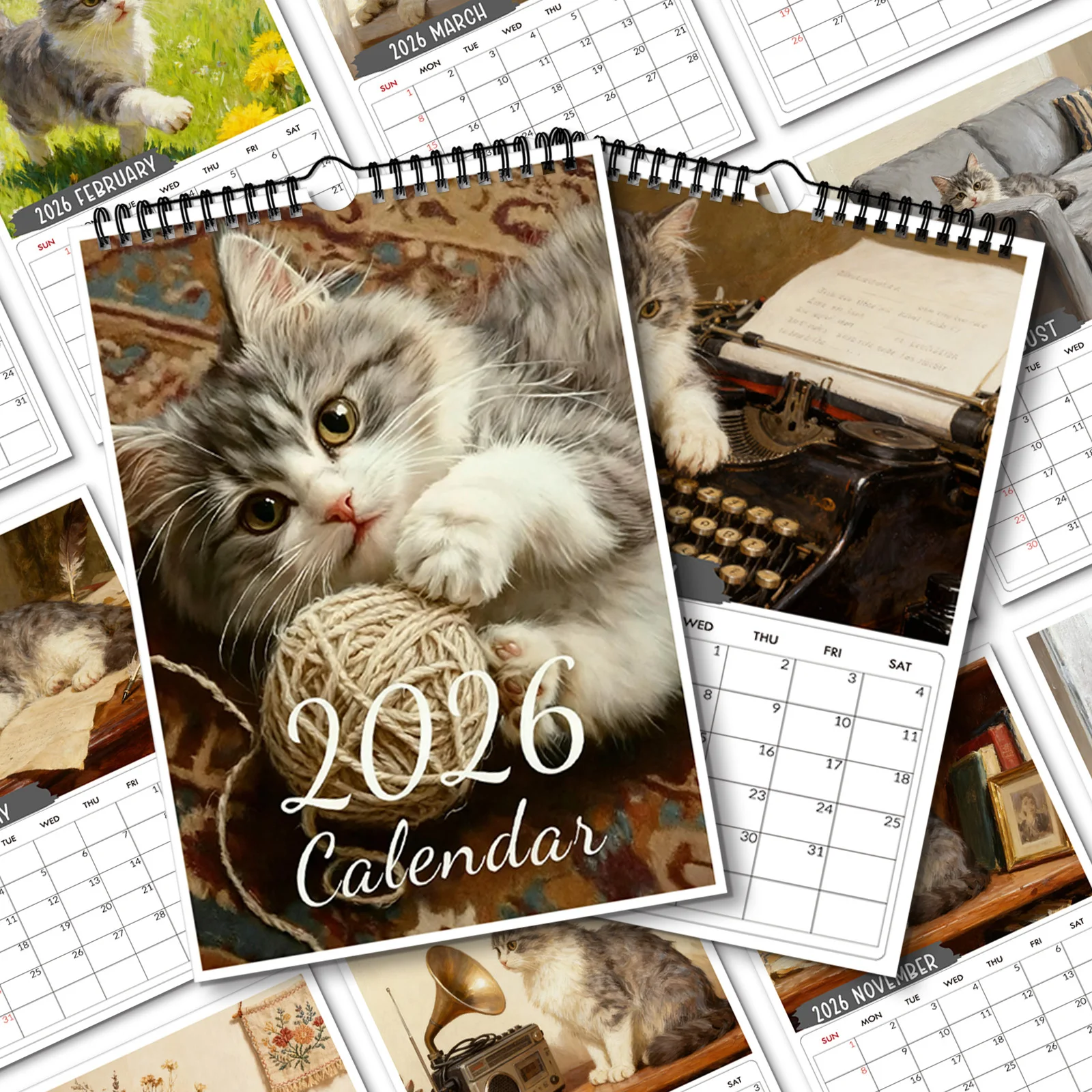 

1PC Cozy 2026 Fluffy Kitten Wall Calendar, Adorable for Home Office Decor, Perfect Gift for Pet Lovers, Ideal for Daily Planning