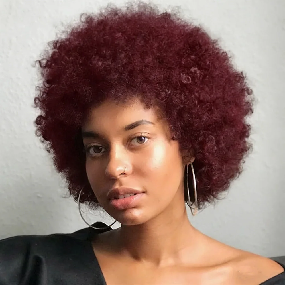 

Red Afro Kinky Wave Pixie Wigs 100% Human Hair Full Machine-Made 180% Density Natural Realistic Tangle-Free For Women