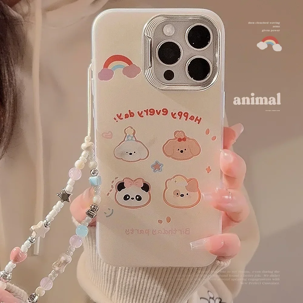 Panda Teddy Chow Chow puppy party art Pendant Phone Case For iPhone 16 15 14 13 12 11 Pro Max 16 Plus Case Cute shockproof Cover