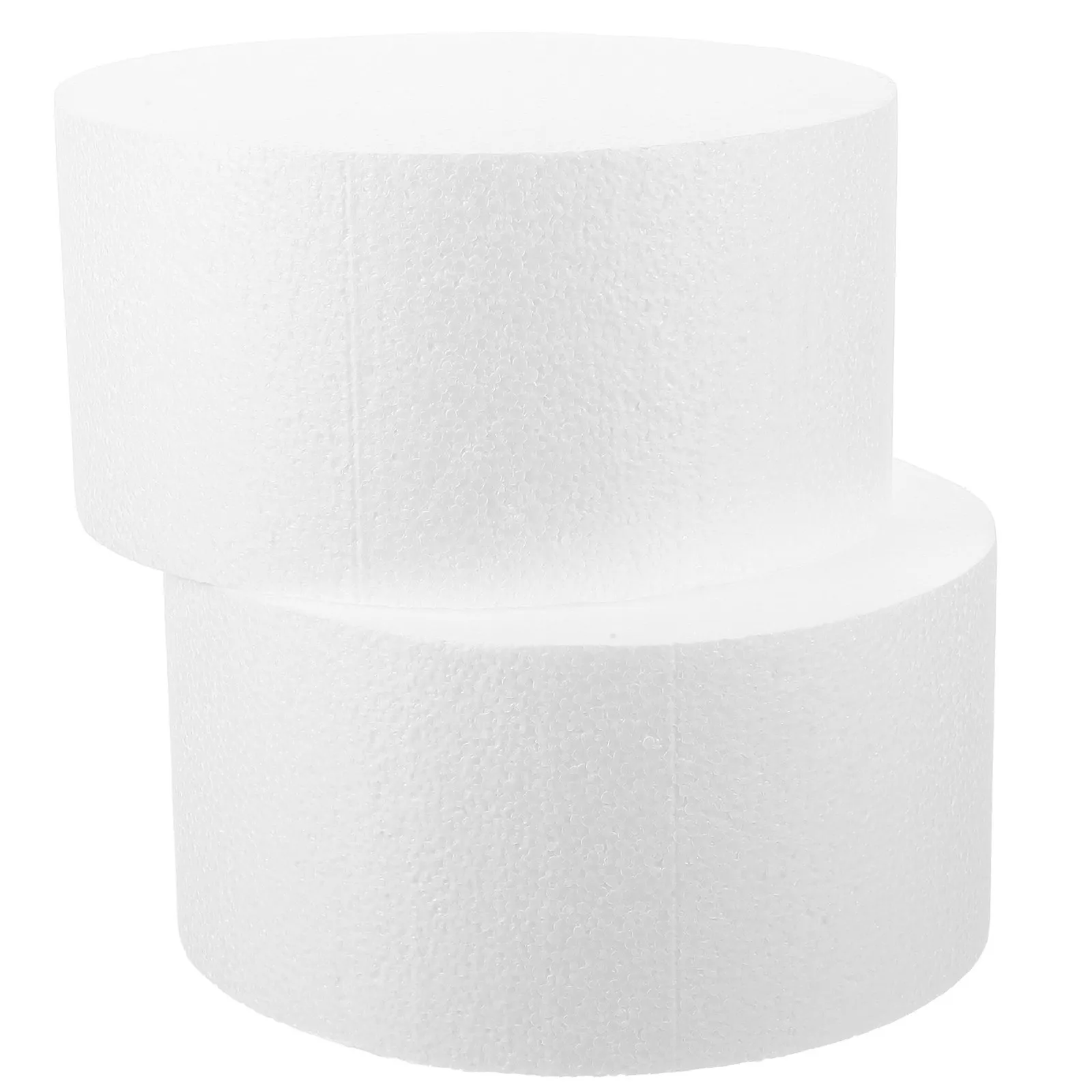 2Pcs 8 Inch Round Foam Cake Dummy White Polystyrene Cake Decorating Tool for Beginners Practice Smooth Surface Easy Clean