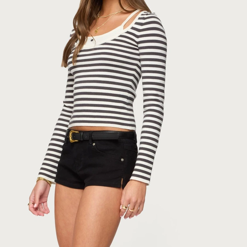 Camisas clásicas falsas de dos piezas a rayas/color sólido para otoño y primavera, ropa Vintage ajustada de manga larga