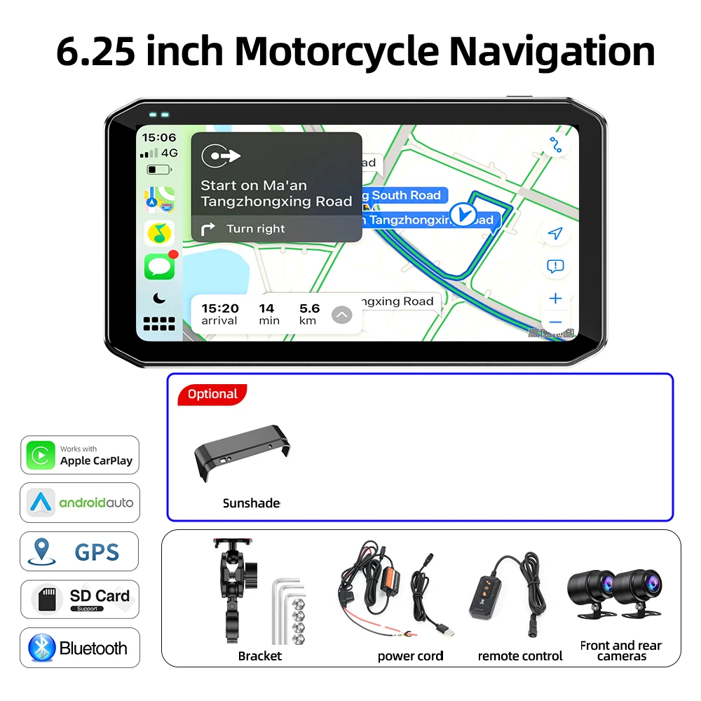 Motorrecorder CarPlay Android Auto Navigatiemonitor met afstandsbediening DVR Bluetooth BSD Voertuigsnelheidsweergave 6,25 inch - afbeelding 1