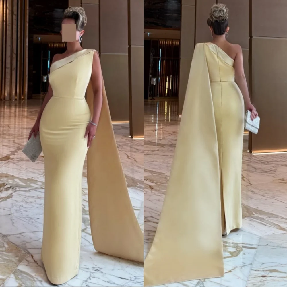 

Customized Modern Style Simple Jersey Ruched Pleat Straight One-shoulder Long Dresses Bespoke Occasion Dresses High Quality Sexy