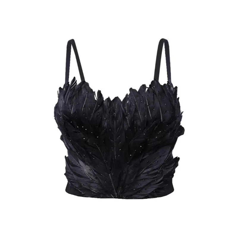Everbright Store Holiday Party Vest Suspender Female Suspender Feather Decorative  Fishbone Jacket