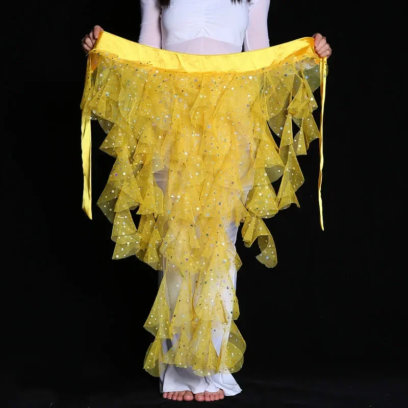 Neue Bauchtanz Kostüm Quaste Wrap Gürtel Chiffon Hüfte Schal Tribal Wellen Bauchtanz Pailletten Hüfte Schal
