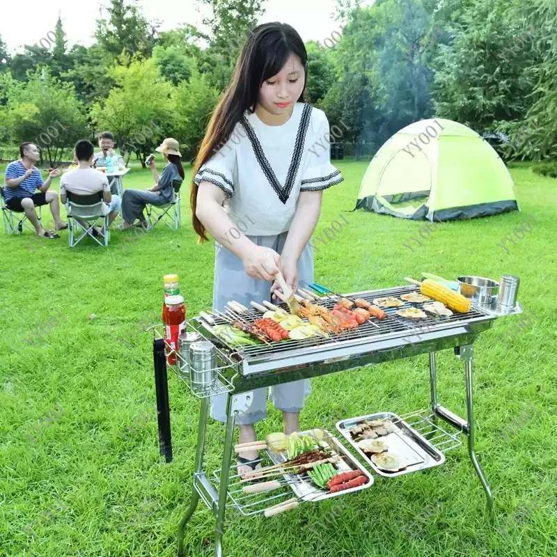 Stainless Steel Charcoal Grill Barbecue Tool Portable Free Installation Handle Folding  BBQ Cooking Grid  For  Park